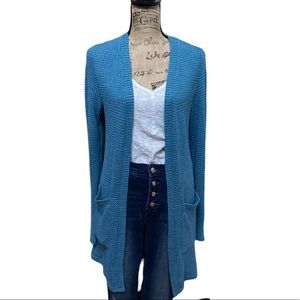 Shirley&stone blue ribbed long sleeved cardigan sweater